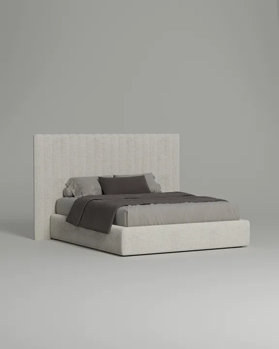 Кровать Моби под матрас 160x200 с мягким изголовьем и ящиком для хранения белья. Материал: рогожка - Romeo 01