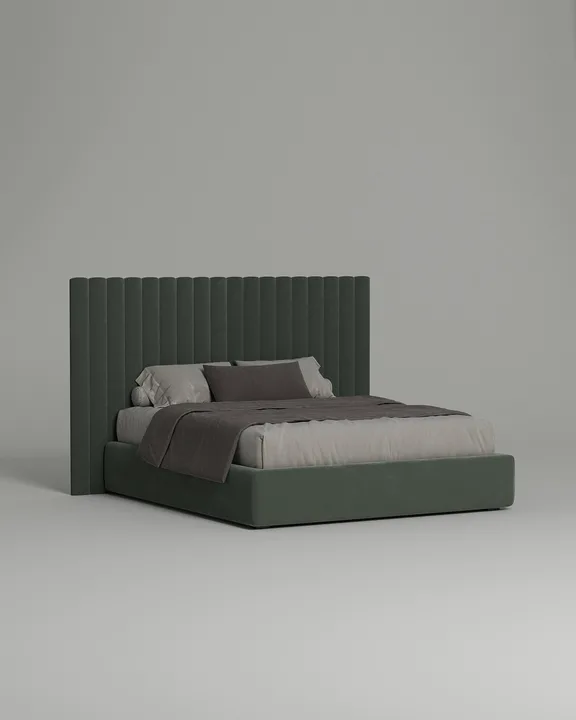 Кровать Моби под матрас 180x200 с мягким изголовьем и ящиком для хранения белья. Материал: велюр - Novus 659