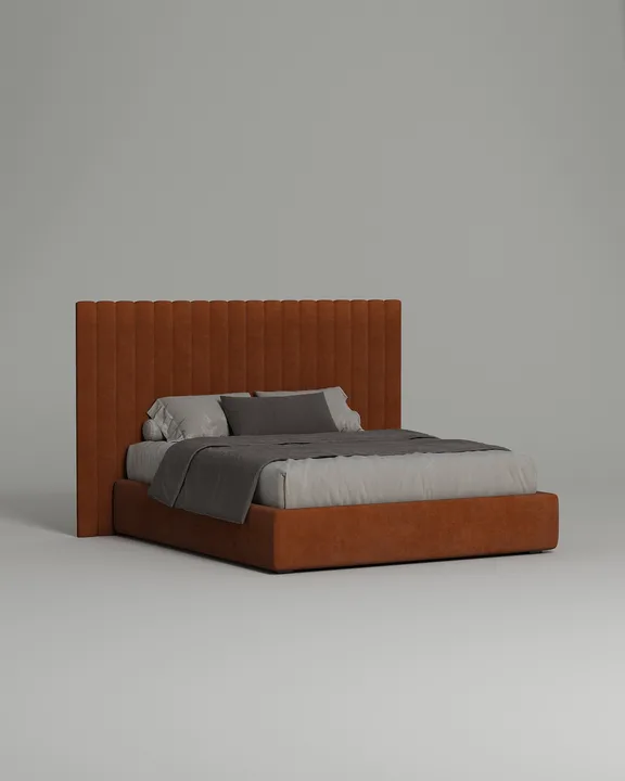 Кровать Моби под матрас 180x200 с мягким изголовьем и ящиком для хранения белья. Материал: искусственная замша - Elixir 493