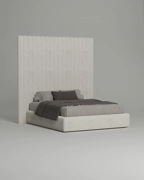 Кровать Моби под матрас 200x200 с мягким изголовьем и ящиком для хранения белья. Материал: рогожка - Romeo 01