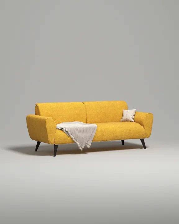 Стильный прямой диван Нильсен. Материал: Искусственная замша. Цвет: Горчичный