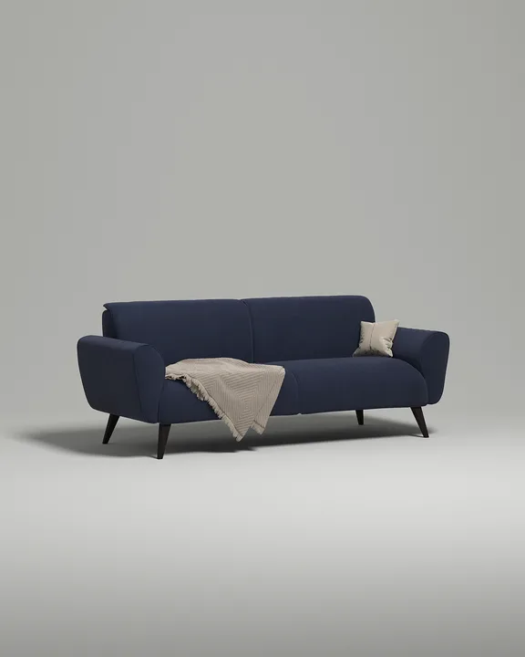 Стильный прямой диван Нильсен. Материал: Искусственная замша. Цвет: Синий