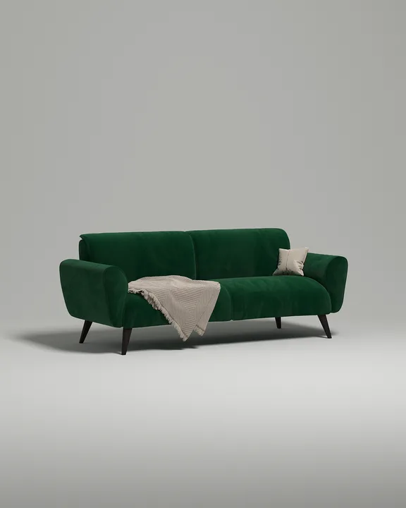 Стильный прямой диван Нильсен. Материал: Велюр. Цвет: Зеленый