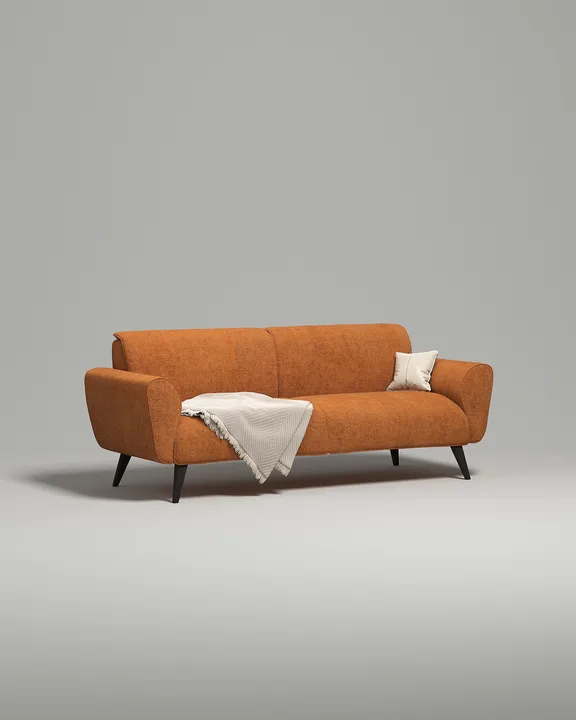 Стильный прямой диван Нильсен. Материал: Микровельвет. Цвет: Оранжевый