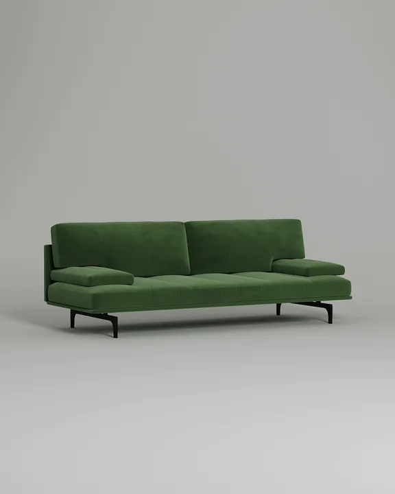 Стильный прямой диван Висби. Материал: Велюр. Цвет: Зеленый
