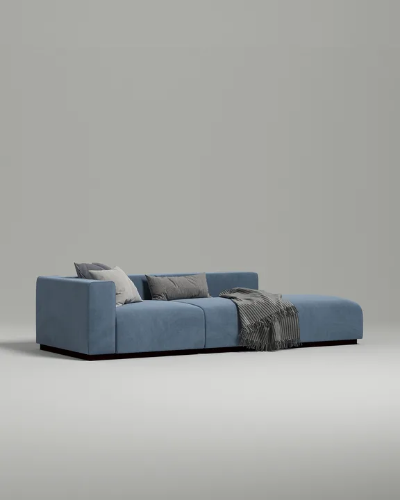 Стильный модульный диван Ронни прямой. Материал: Велюр. Цвет: Синий