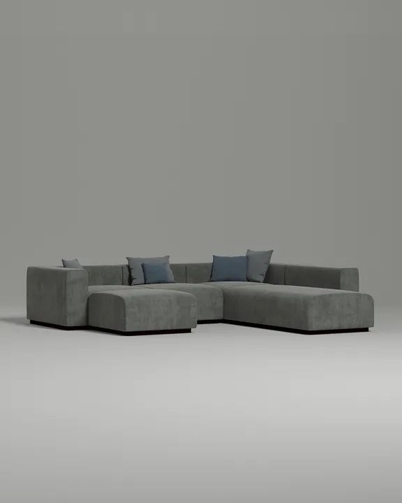 Стильный модульный диван Рони модульный. Материал: Флок. Цвет: Серый