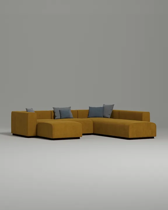 Стильный модульный диван Рони модульный. Материал: Искусственная замша. Цвет: Горчичный