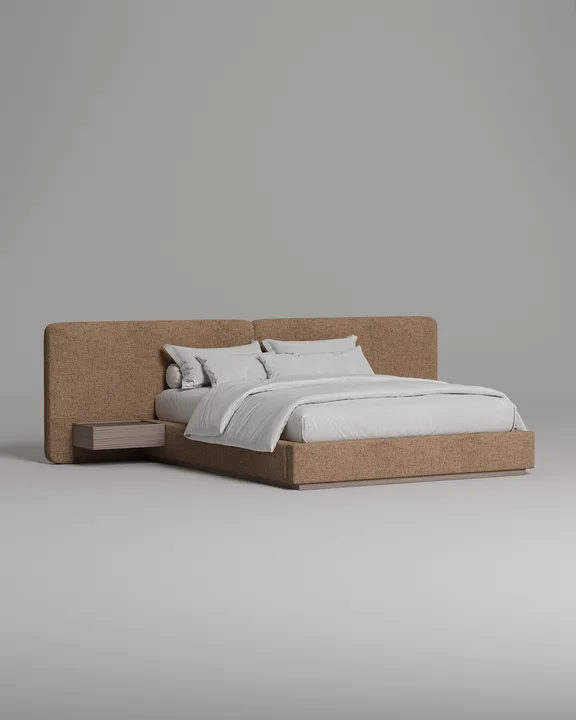 Кровать Айри под матрас 180x200 с мягким изголовьем и ящиком для хранения белья. Материал: рогожка - Romeo 03