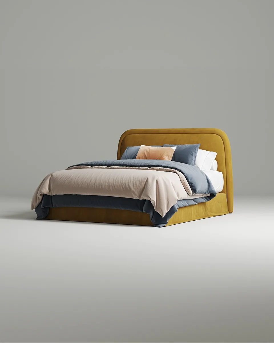 Двуспальная кровать Элора 160x200 с мягким изголовьем (желтый велюр) Кровать двуспальная Элора с мягким изголовьем (желтый велюр)