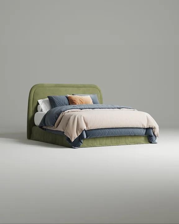 Кровать Элора под матрас 200x200 с мягким изголовьем и ящиком для хранения белья. Материал: велюр - Velutto 69