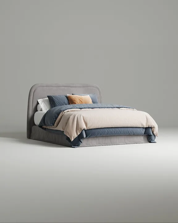 Кровать Элора под матрас 200x200 с мягким изголовьем и ящиком для хранения белья. Материал: велюр - Velutto 49