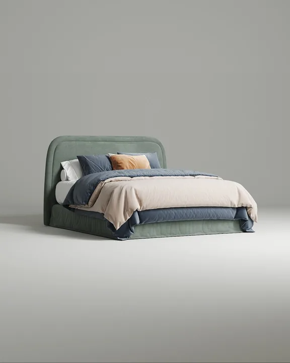 Кровать Элора под матрас 200x200 с мягким изголовьем и ящиком для хранения белья. Материал: велюр - Velutto 53