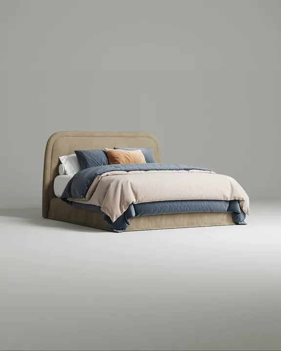 Кровать Элора под матрас 200x200 с мягким изголовьем и ящиком для хранения белья. Материал: искусственная замша - Elixir 130