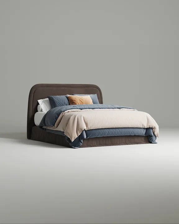 Кровать Элора под матрас 200x200 с мягким изголовьем и ящиком для хранения белья. Материал: велюр - Velutto 19