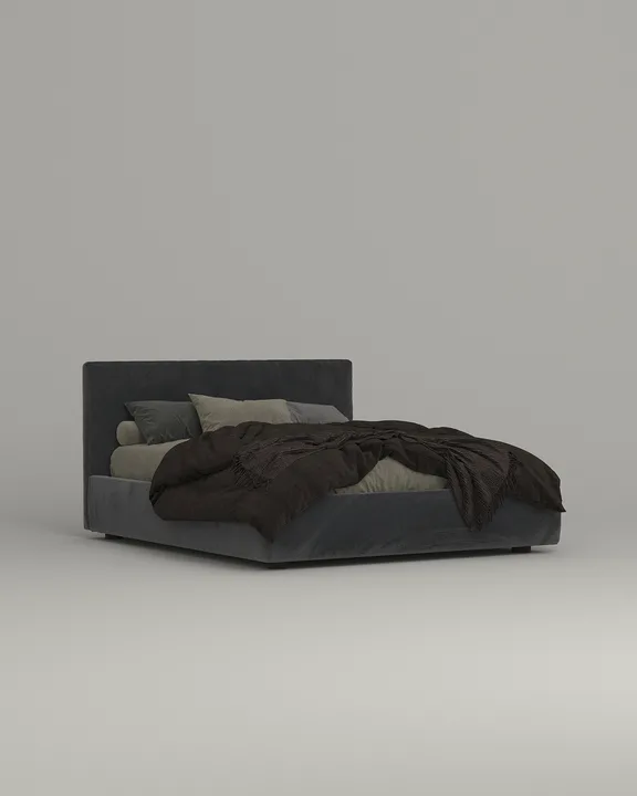 Кровать Сомеро под матрас 160x200 с мягким изголовьем и ящиком для хранения белья. Материал: велюр - Velutto 32