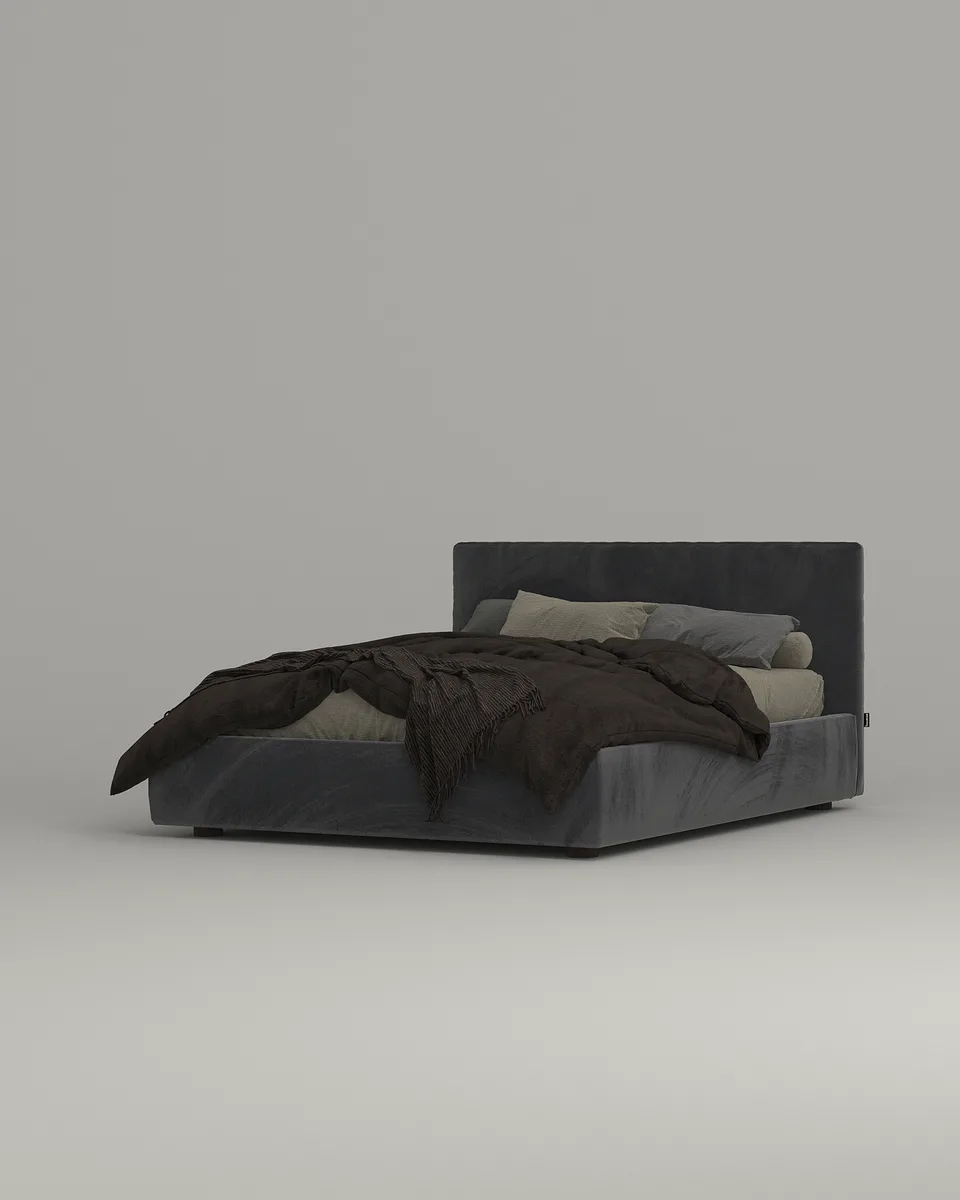 Двуспальная кровать Сомеро 160x200 с мягким изголовьем (серый велюр) Кровать двуспальная Сомеро с мягким изголовьем (серый велюр)