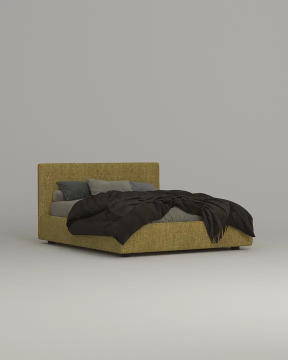 Кровать Сомеро под матрас 200x200 с мягким изголовьем и ящиком для хранения белья. Материал: рогожка - Mys 560