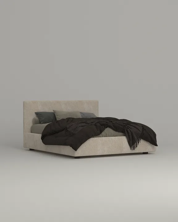 Кровать Сомеро под матрас 180x200 с мягким изголовьем и ящиком для хранения белья. Материал: флок - Dania beigeА