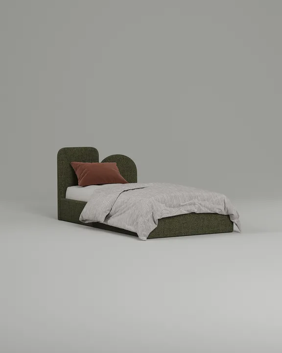 Кровать Виен под матрас 90x200 с мягким изголовьем без ящика для белья. Материал: рогожка - Mys 695