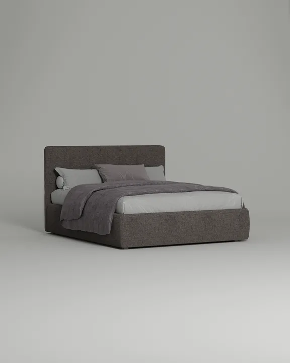 Кровать Окситания под матрас 180x200 с мягким изголовьем и ящиком для хранения белья. Материал: рогожка - Romeo 05