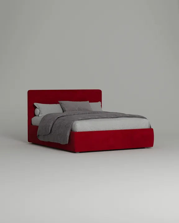 Кровать Окситания под матрас 180x200 с мягким изголовьем и ящиком для хранения белья. Материал: велюр - Premier 14