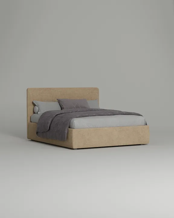 Кровать Окситания под матрас 160x200 с мягким изголовьем и ящиком для хранения белья. Материал: микровельвет - Velvet Lux 22