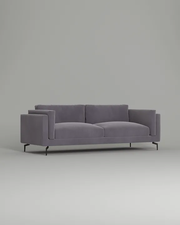 Стильный прямой диван Фоссе. Материал: Велюр. Цвет: Фиолетовый