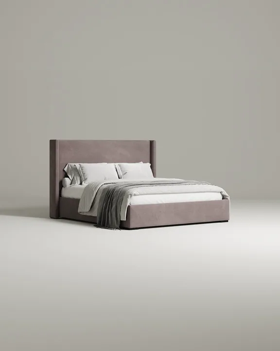 Кровать Трина под матрас 140x200 с мягким изголовьем и ящиком для хранения белья. Материал: велюр - Velutto 10