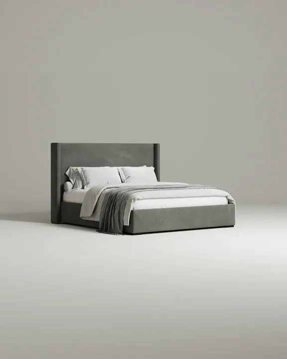 Кровать Трина под матрас 140x200 с мягким изголовьем и ящиком для хранения белья. Материал: велюр - Velutto 32