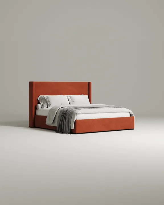 Кровать Трина под матрас 140x200 с мягким изголовьем и ящиком для хранения белья. Материал: Velutto 39 (велюр) Кровать Трина под матрас 140x200 с мягким изголовьем и ящиком для хранения белья. Материал: велюр - Velutto 39