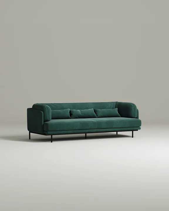 Стильный прямой диван Кеми. Материал: Велюр. Цвет: Зеленый Стильный прямой диван Кеми. Материал: Велюр. Цвет: Зеленый