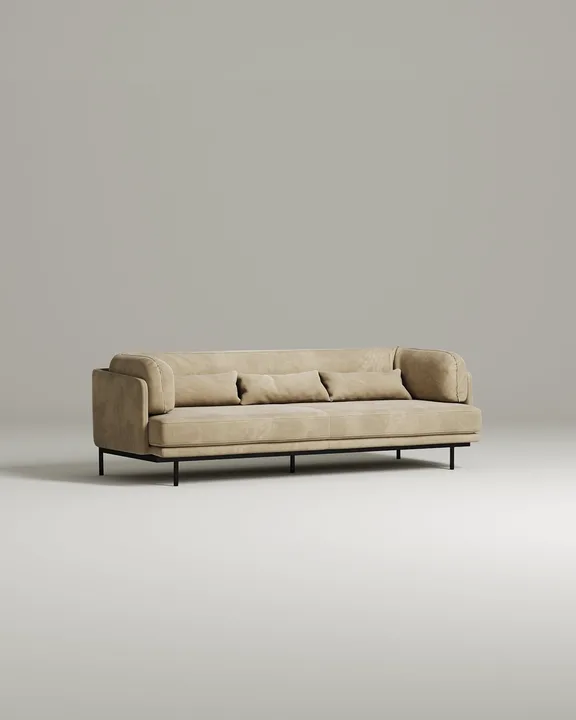 Стильный прямой диван Кеми. Материал: Велюр. Цвет: Бежевый