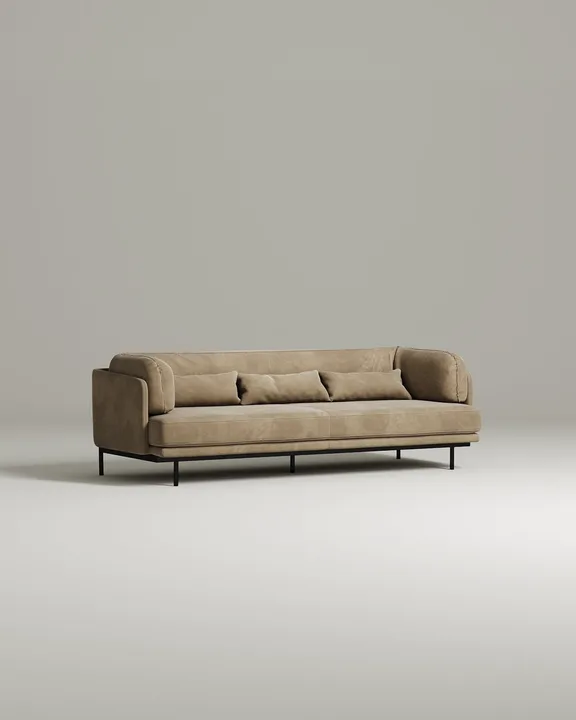 Стильный прямой диван Кеми. Материал: Велюр. Цвет: Бежевый