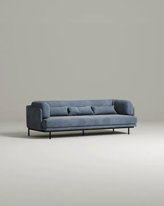 Стильный прямой диван Кеми. Материал: Велюр. Цвет: Синий