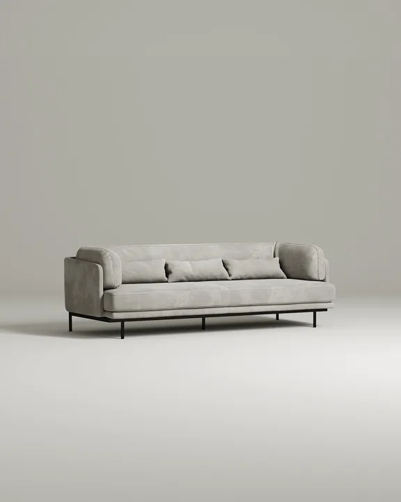 Стильный прямой диван Кеми. Материал: Велюр. Цвет: Серый