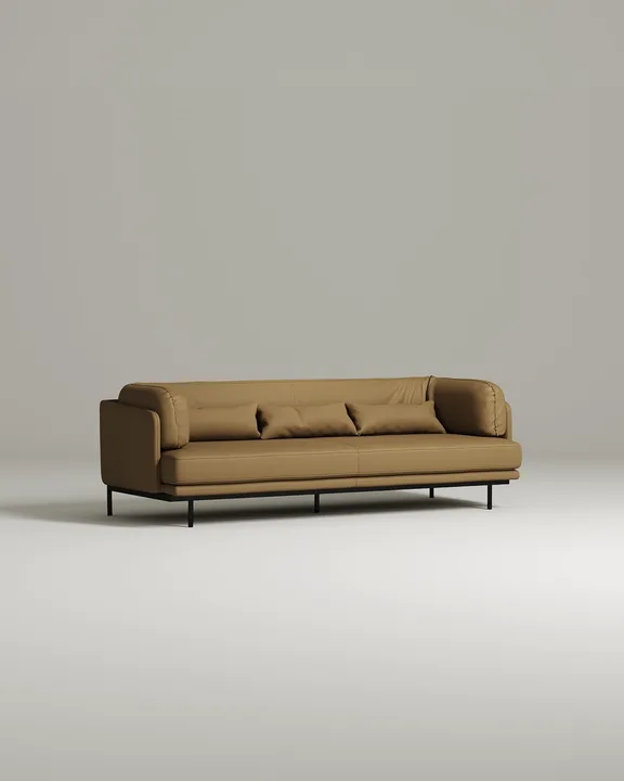 Стильный прямой диван Кеми. Материал: Искусственная кожа. Цвет: Бежевый