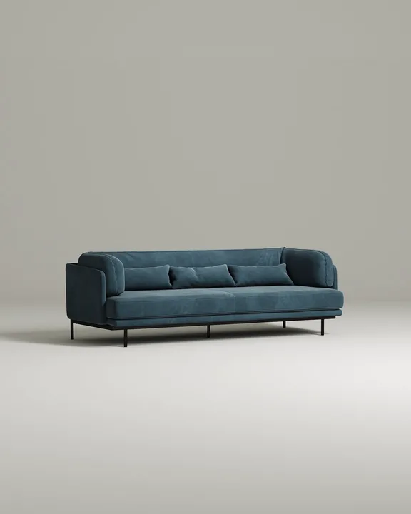 Стильный прямой диван Кеми. Материал: Велюр. Цвет: Синий