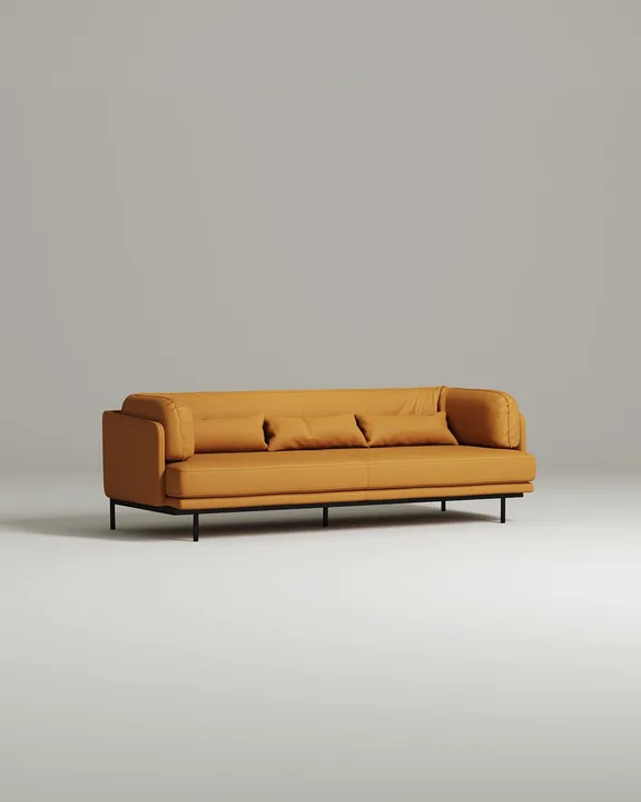 Стильный прямой диван Кеми. Материал: Искусственная кожа. Цвет: Желтый