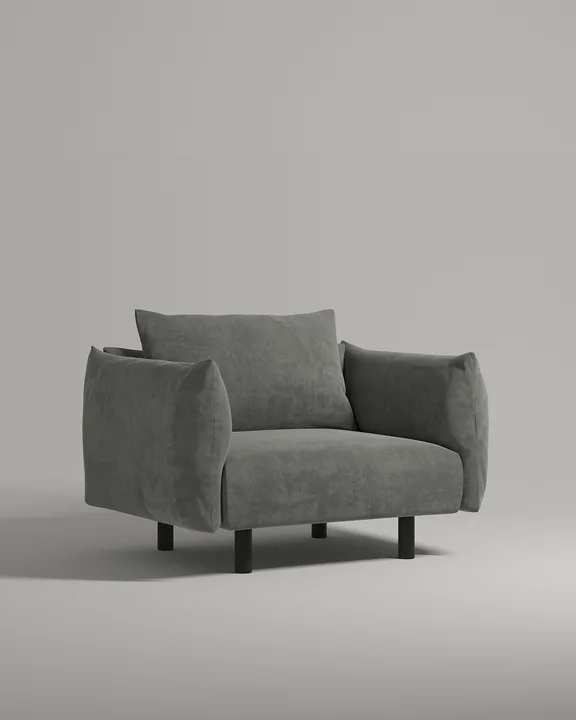 Кресло Хетлэнд на ножках с подлокотниками (серый флок - Dania stone A) от Kalibroom