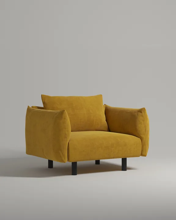 Кресло Хетлэнд на ножках с подлокотниками (искусственная замша горчичного цвета - Elixir 560) от Kalibroom