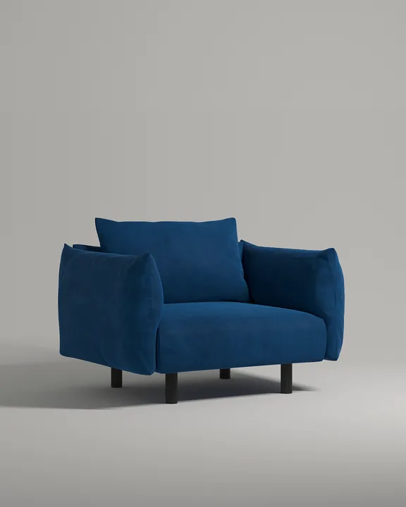 Кресло Хетлэнд на ножках с подлокотниками (синий велюр - Premier 22) от Kalibroom