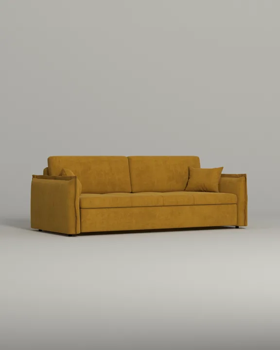 Стильный прямой диван Штейген. Материал: Искусственная замша. Цвет: Горчичный