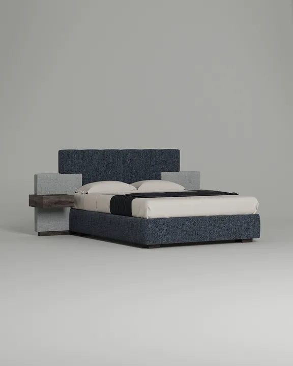 Кровать Хэнсен под матрас 200x200 с мягким изголовьем и ящиком для хранения белья. Материал: рогожка - Mys 788