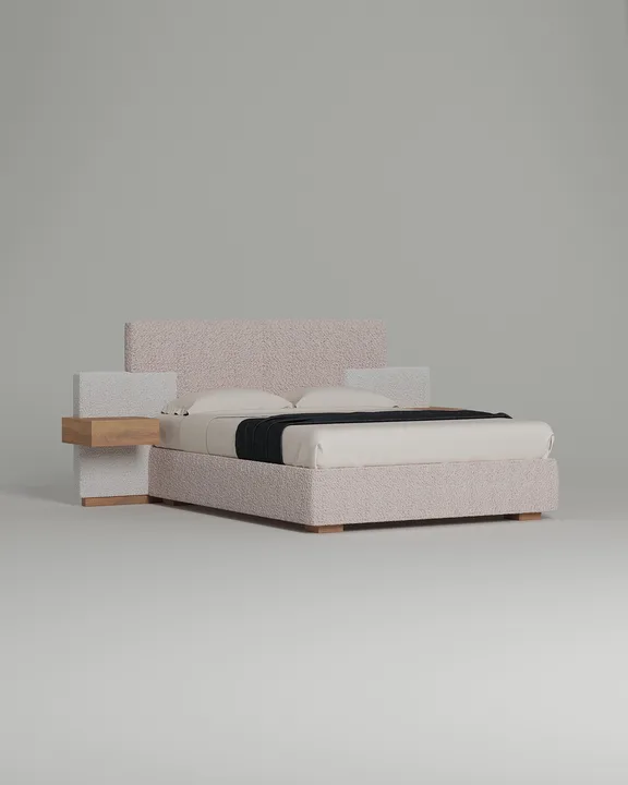 Кровать Хэнсен под матрас 160x200 с мягким изголовьем и ящиком для хранения белья. Материал: искусственный мех - Hush 030