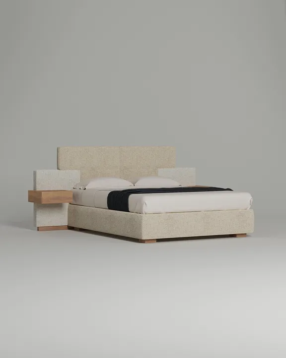 Кровать Хэнсен под матрас 160x200 с мягким изголовьем и ящиком для хранения белья. Материал: Romeo 02 (рогожка) Кровать Хэнсен под матрас 160x200 с мягким изголовьем и ящиком для хранения белья. Материал: рогожка - Romeo 02