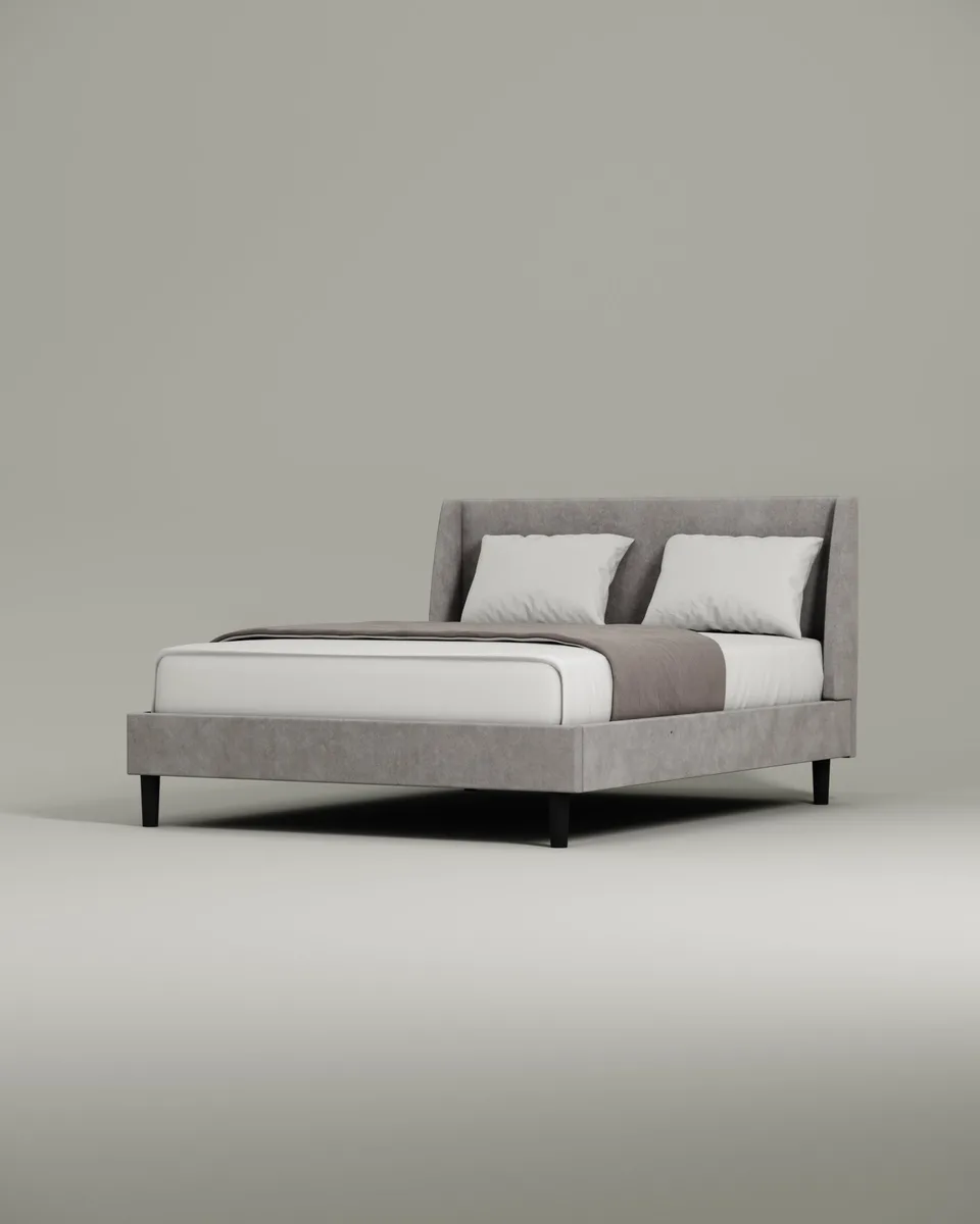 Двуспальная кровать Винни 160x200 с мягким изголовьем (серый велюр) Кровать двуспальная Винни с мягким изголовьем (серый велюр)