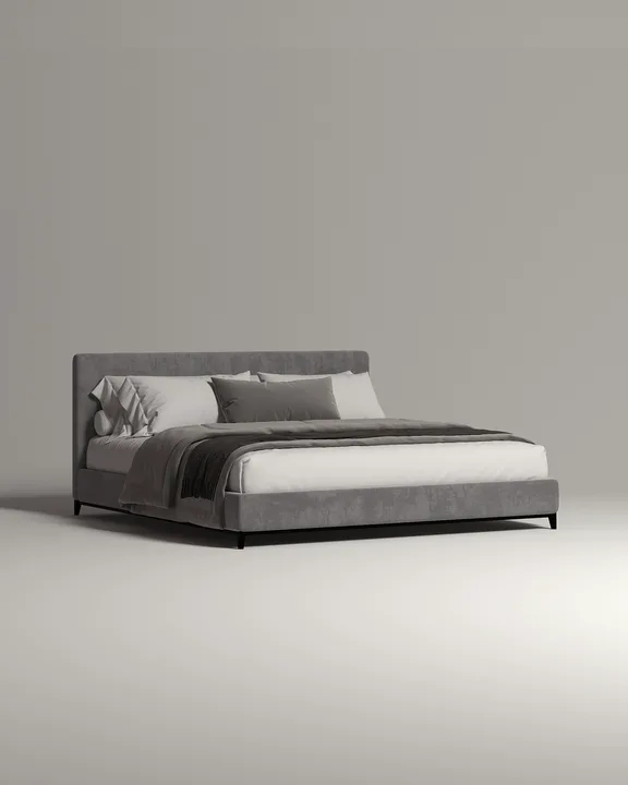 Кровать Лиронда под матрас 160x200 с мягким изголовьем и ящиком для хранения белья. Материал: флок - Dania stone A