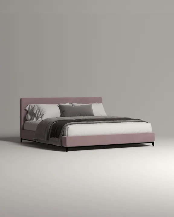 Кровать Лиронда под матрас 160x200 с мягким изголовьем и ящиком для хранения белья. Материал: велюр - Novus 810