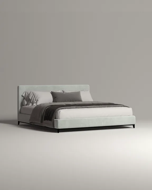 Кровать Лиронда под матрас 180x200 с мягким изголовьем и ящиком для хранения белья. Материал: велюр - Velutto 73